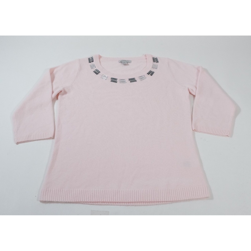 Mercer Street Studio Sweater Womens Small Pink‎ Embellished Crew Neck 3/4 Sleeve